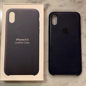 Apple branded iPhone XS leather case midnight blue
